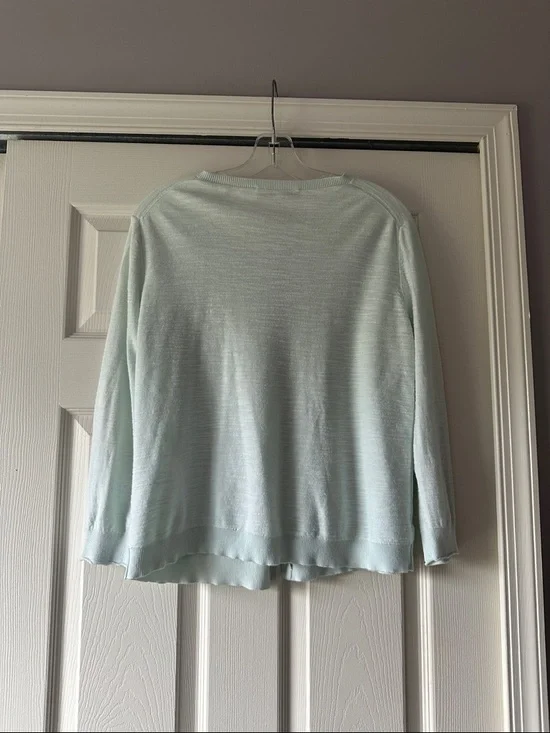 LOFT Mint Green Lightweight Round-Neck Button Cardigan - Picture 3 of 3